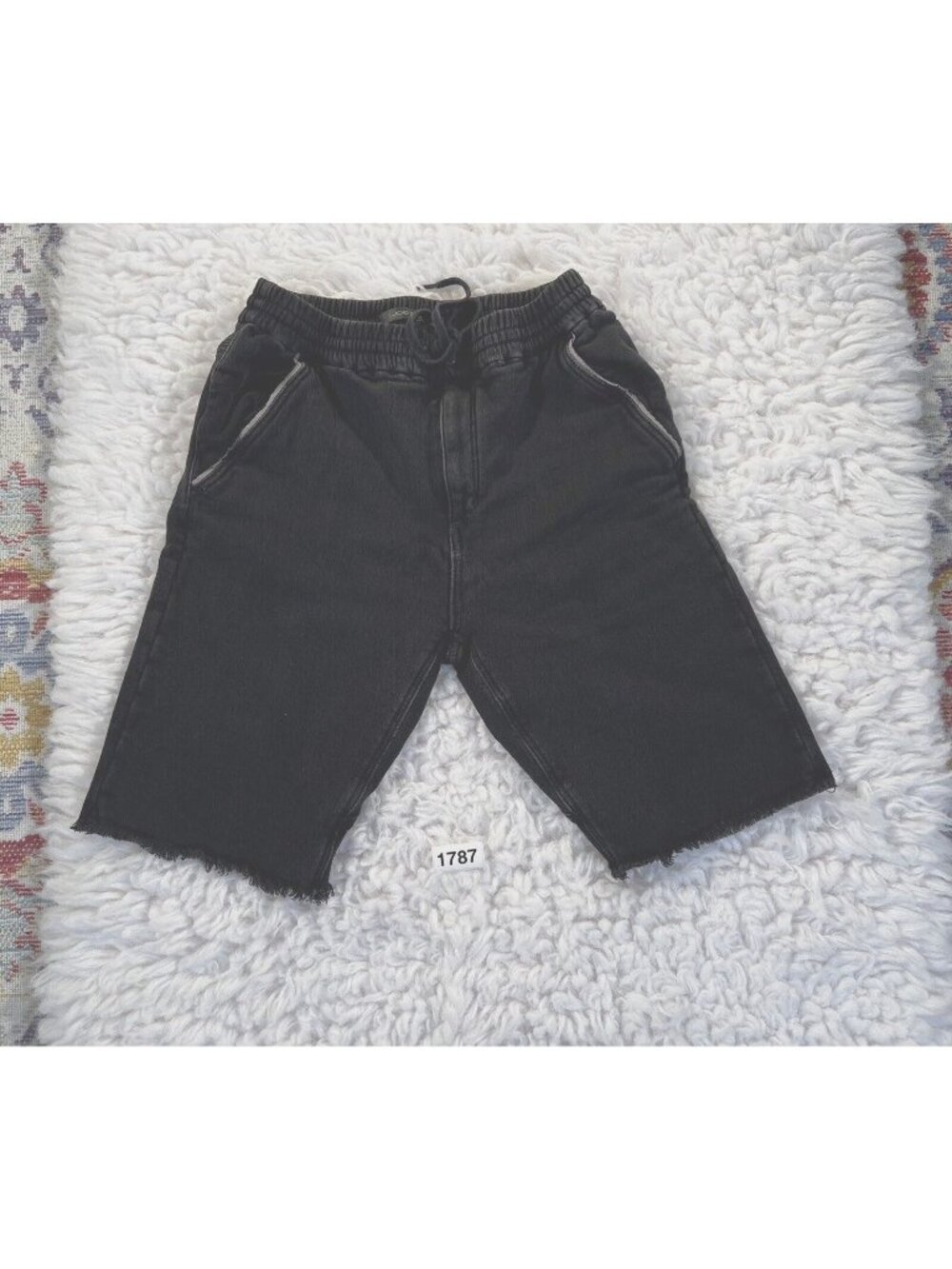Joe’s Mens Shorts Black 30 Sm Black Workout Terry Cloth Distressed Drawstring